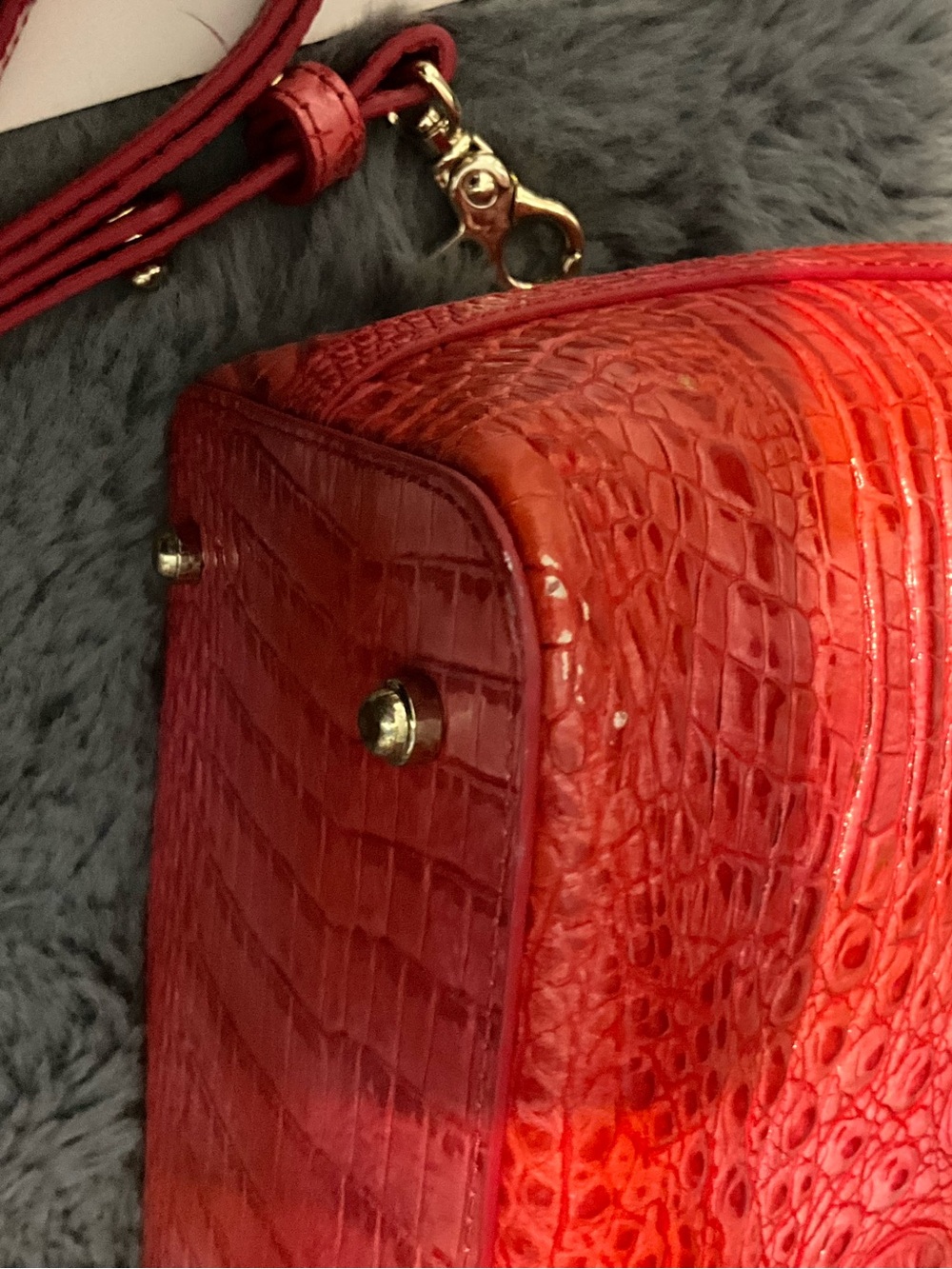 Brahmin Red Croc-Embossed Leather Satchel with Gold Hardware - Picture 6 of 8